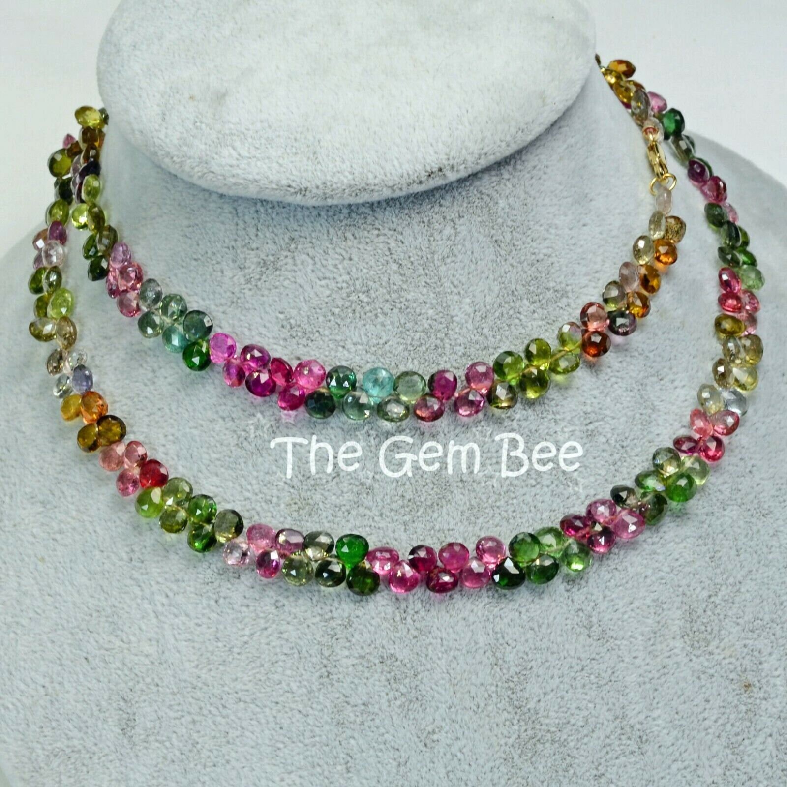 Turmalin Herz Briolettes Perle 28 Zoll Halskette Mit 18K Massivem Goldverschluss von thegembee