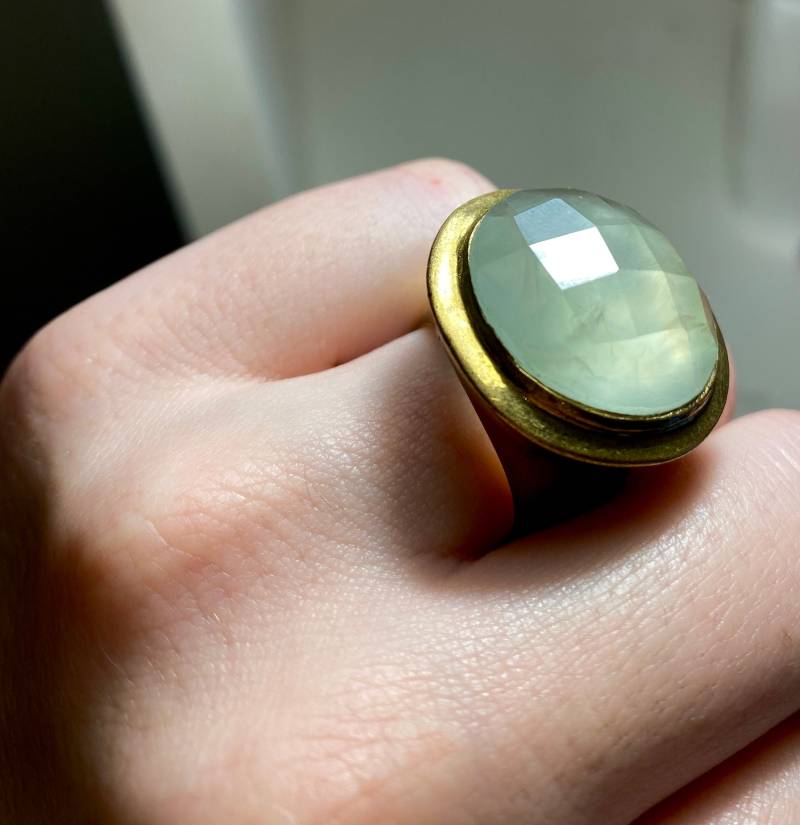 Prehnit Und Epidot Rosenschliff Ring Größe 7 Us von thegemcircle