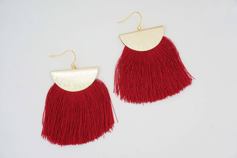 Rot Und Gold Quaste Statement Ohrringe von thegemco