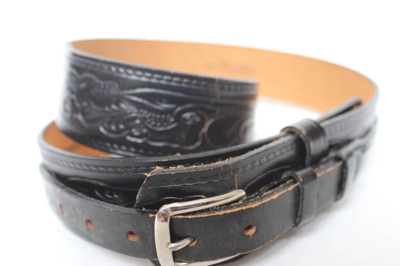 Schwarzes Leder Western Tooled Gürtel Von Steerhide Größe 40 Top Grain Bridle Silber Schnalle Neue Alte Lager Cowboy Herren Schwarz von thegypsygoat