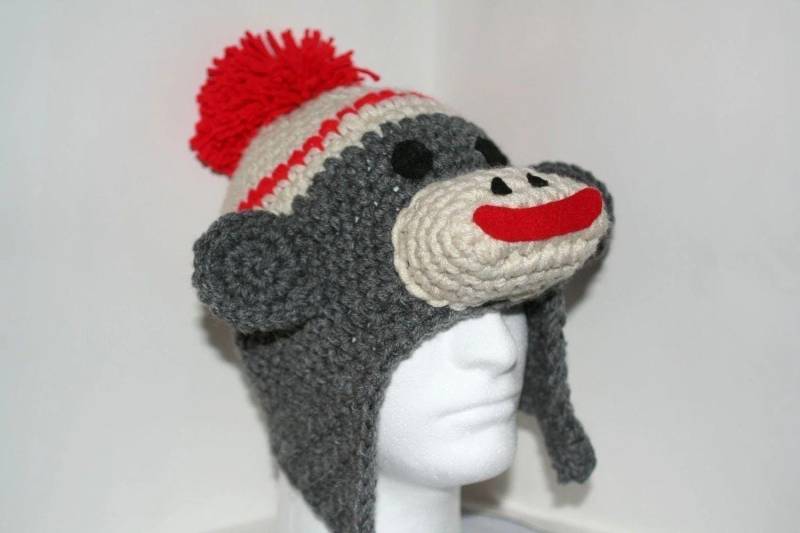 Gehäkelter Sock Monkey Hut Heather Grey Beanie von theheadsaid