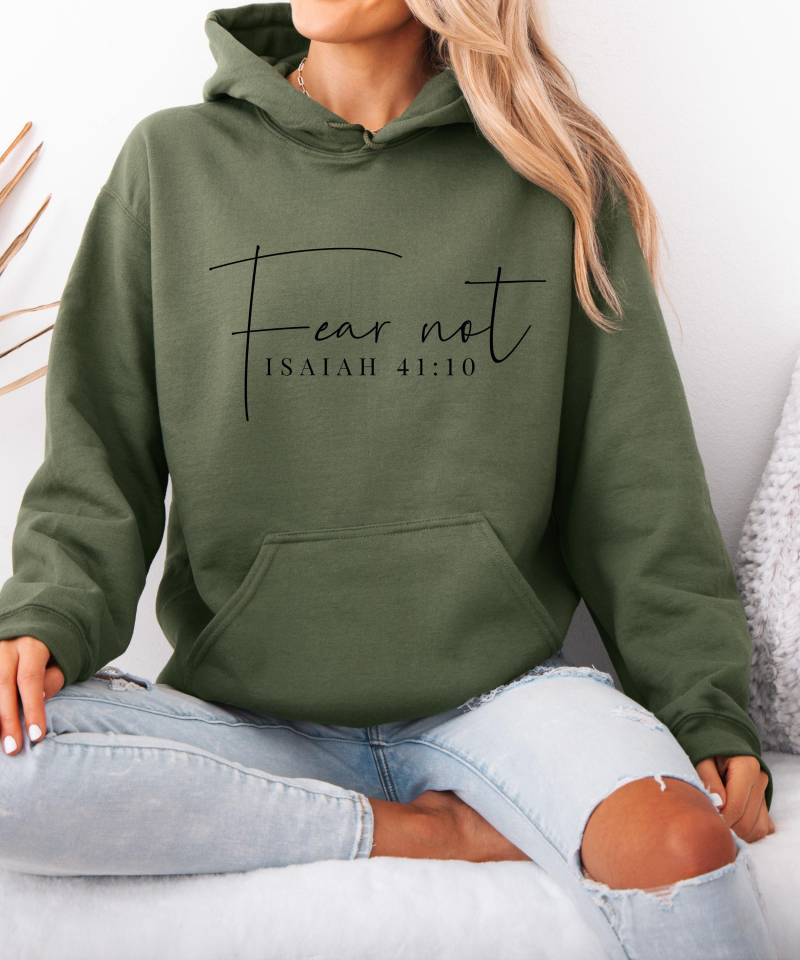 Christlicher Hoodie, Kapuzenpullover Glaube, Bibel Vers Jesus, Khaki, Beige, Fürchte Dich Nicht von thehopefulwomen
