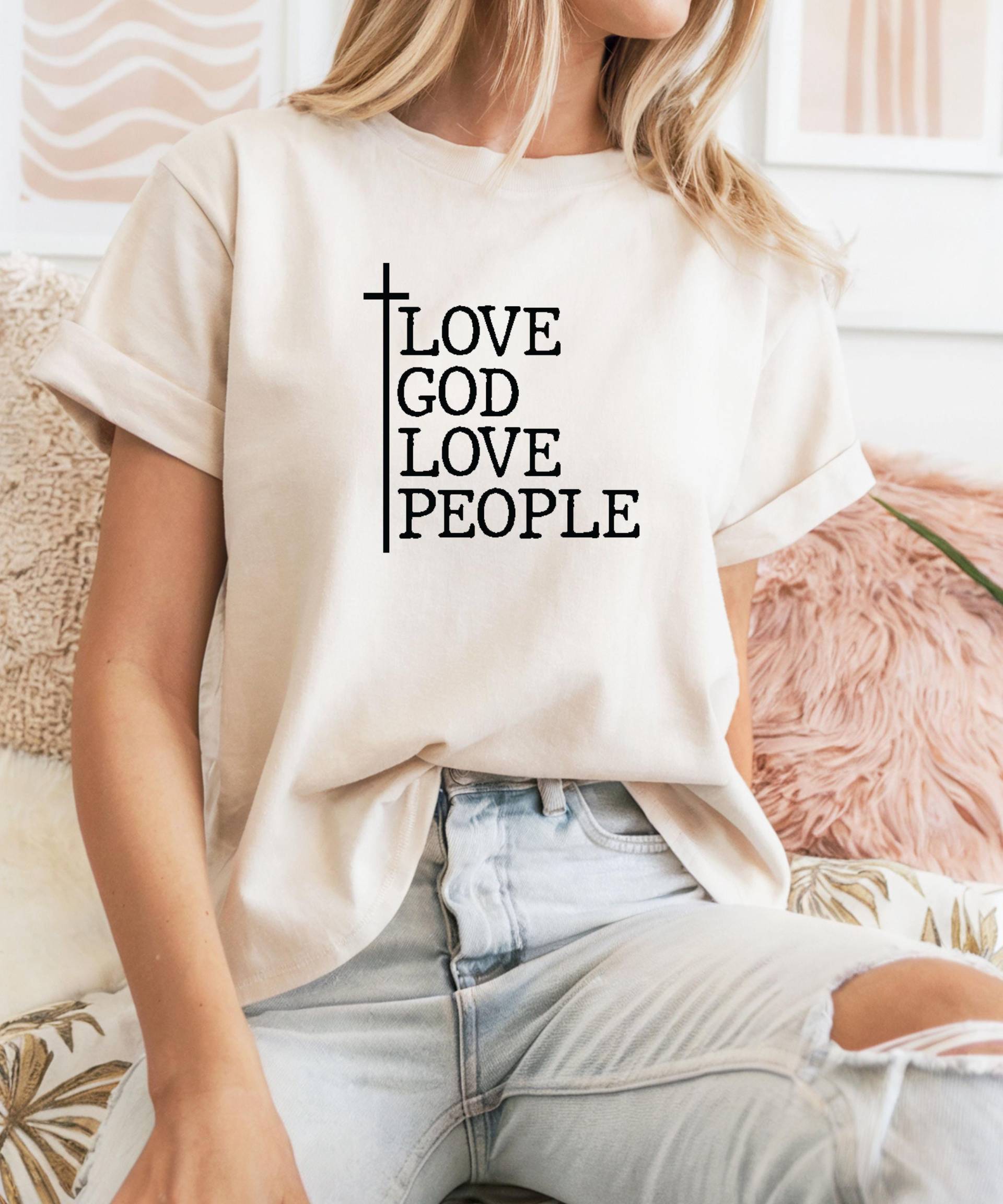 T-Shirt Liebe Gott, Menschen, Christliches Shirt, Glaube, Religiöses Psalm, Beige, Schwarz, Faith, Jesus, Gott von thehopefulwomen