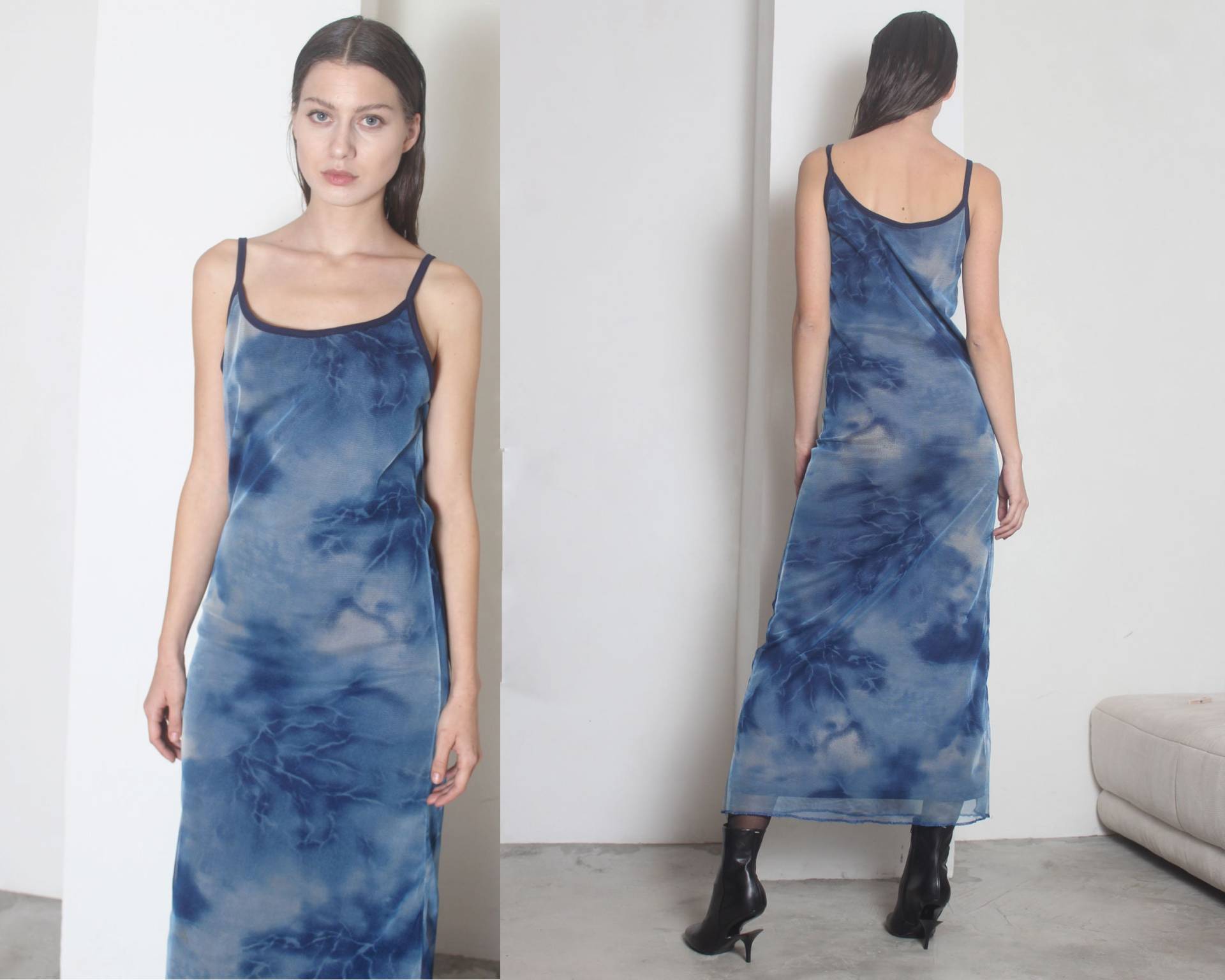 Y2K Mesh Donner Sturm Regen Grafik Maxikleid von theindustry