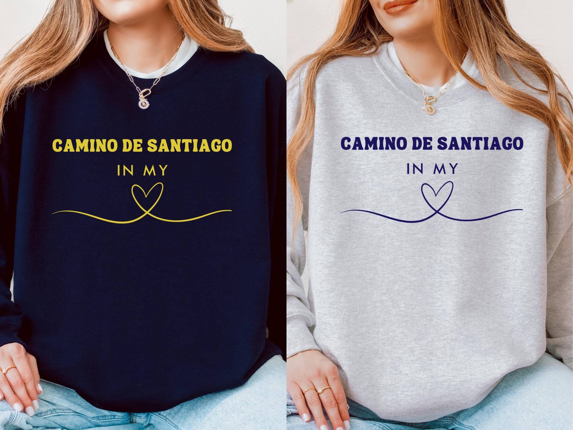 Camino De Santiago in My Heart Sweatshirt - Geschenk Für Pilger Und Camino-Liebhaber Gildan 18000 Ash & Navy, Fine Line Graphic von theinnerwayhome