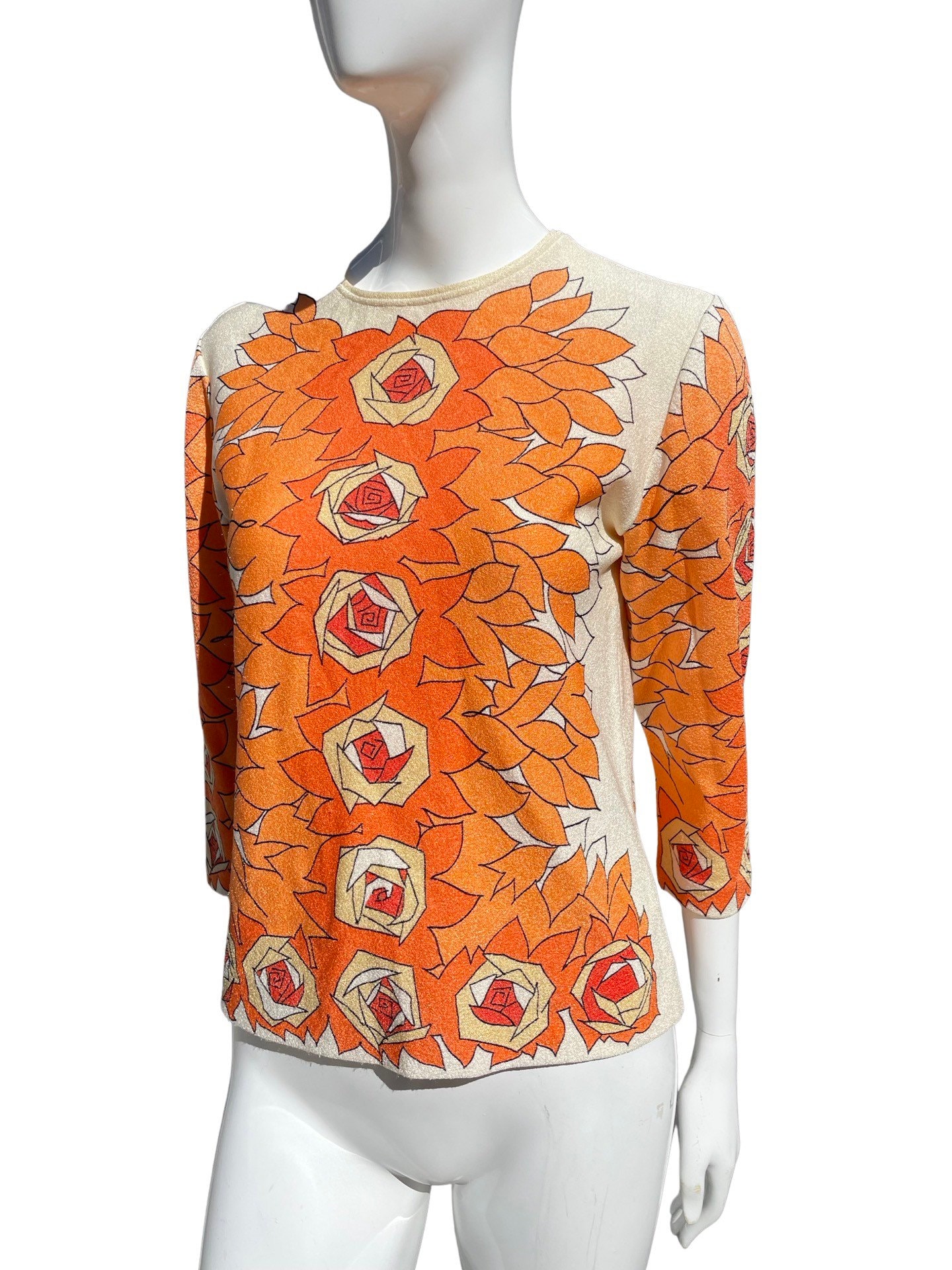 Vintage 60Er Jahre Blusen Top Abstraktes Rosen Muster Schimmernde Nylon Kurz Geschnittene Bluse Im Mod Stil Palm Springs Mid Century Modern von thekaliman