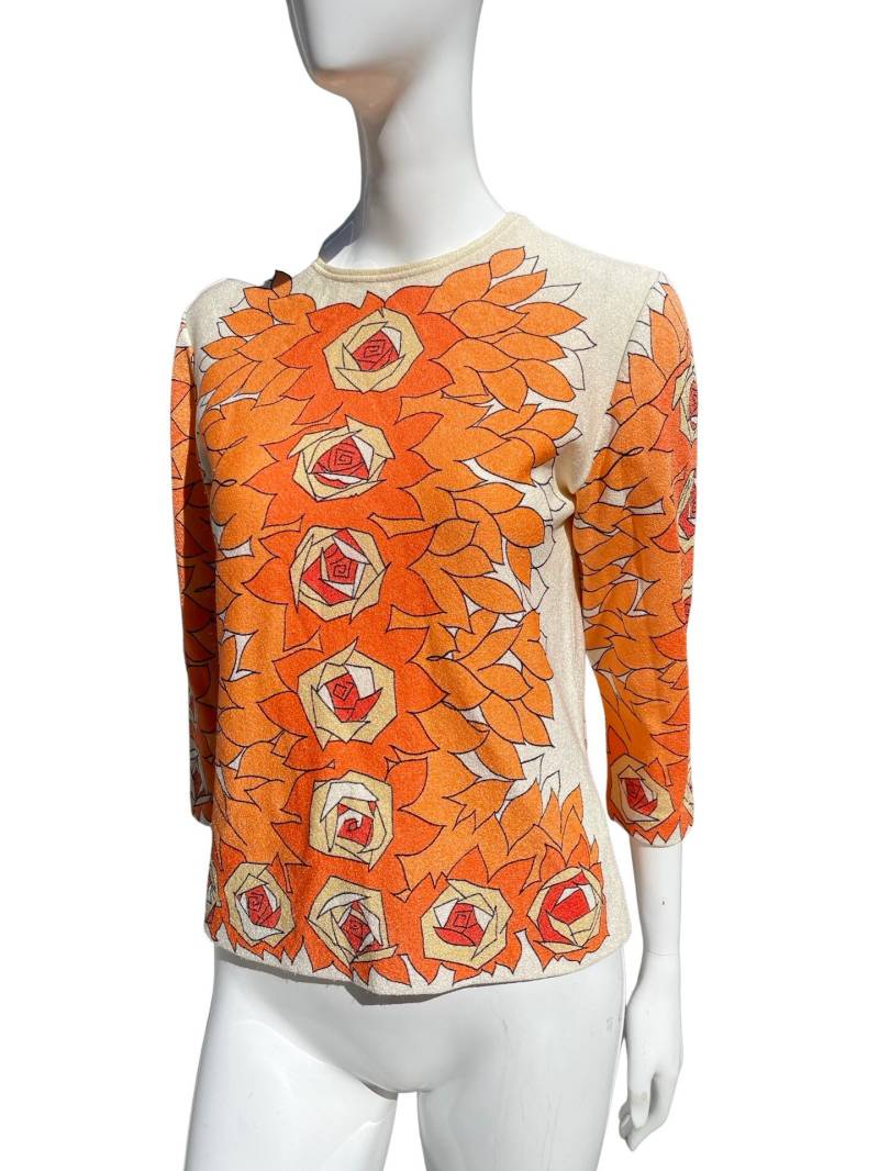 Vintage 60Er Jahre Blusen Top Abstraktes Rosen Muster Schimmernde Nylon Kurz Geschnittene Bluse Im Mod Stil Palm Springs Mid Century Modern von thekaliman