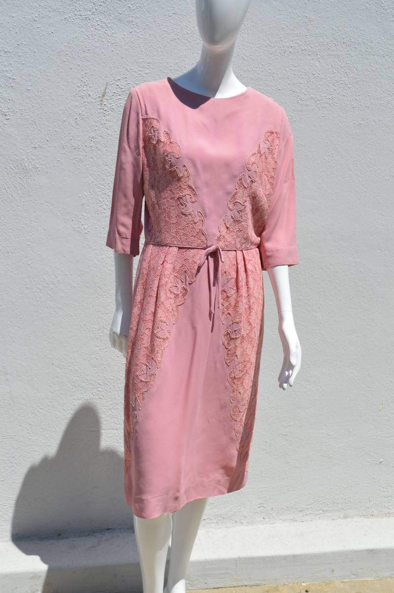 Vintage 60Er Jahre Peggy Hunt Mid Century Pinkes Kleid Spitzeneinsätze Vegan Gr. 8+ Von Thekaliman von thekaliman