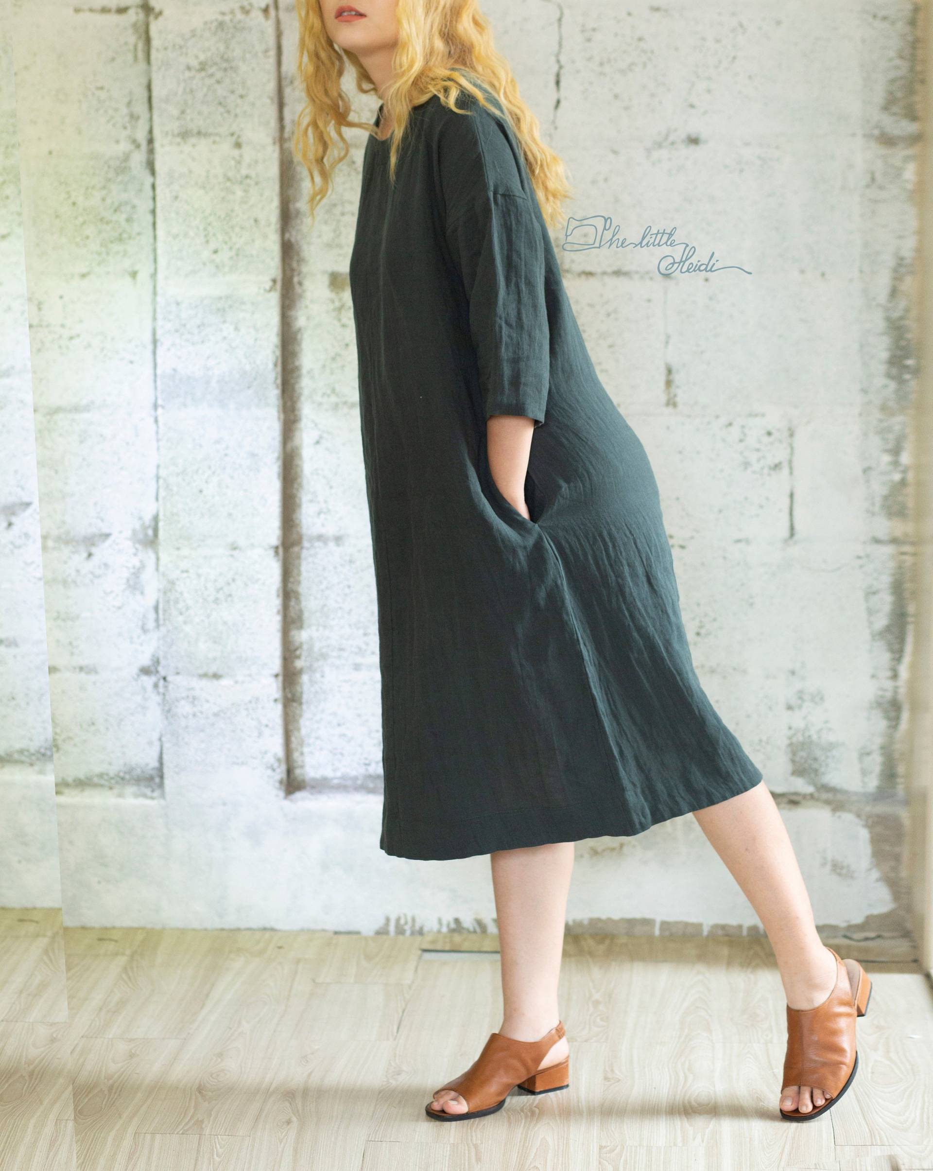 Mossgrünes Leinen Tunika Kleid Oversized Midi Mit Taschen Mossgrünes Leinen Tunika Kleid Oversized Midi Mit Taschen von thelittleHeidi