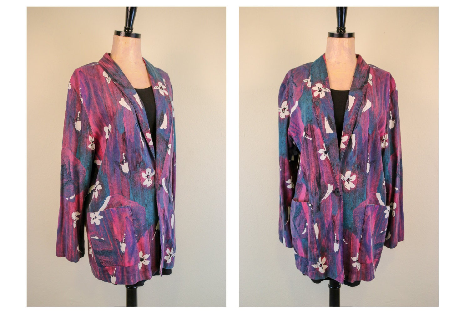 1980 Es Floral Unisex Purple Blazer Talking Heads von thelivingroomvintage