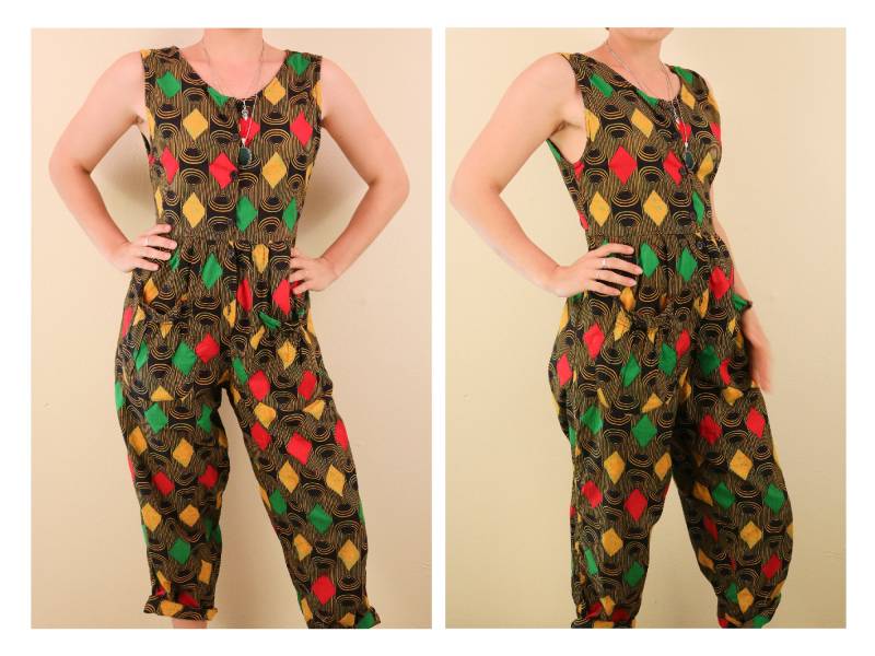 1990Er Jahre Baumwolle Strampler Jumpsuit Harlekin Muster Mit Taschen Street Wear Urban Fozy New York von thelivingroomvintage