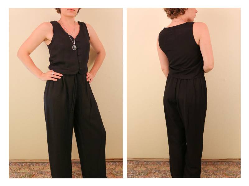 1990Er Jahre Vintage Schwarz Ärmellose Overall Weste Strampler Ein Stück Chic von thelivingroomvintage