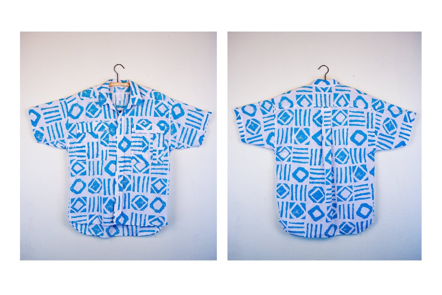 80Er Jahre Blau Und Weiß Stammes Herren Kurzarm Vintage Zuknöpfen 80Er Jahre Blau Und Weiß Stammes Herren Kurzarm Vintage Zuknöpfen von thelivingroomvintage