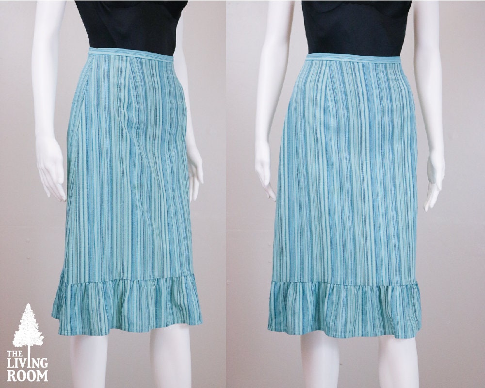90Er Jahre Blau Gestreiften Rock von thelivingroomvintage