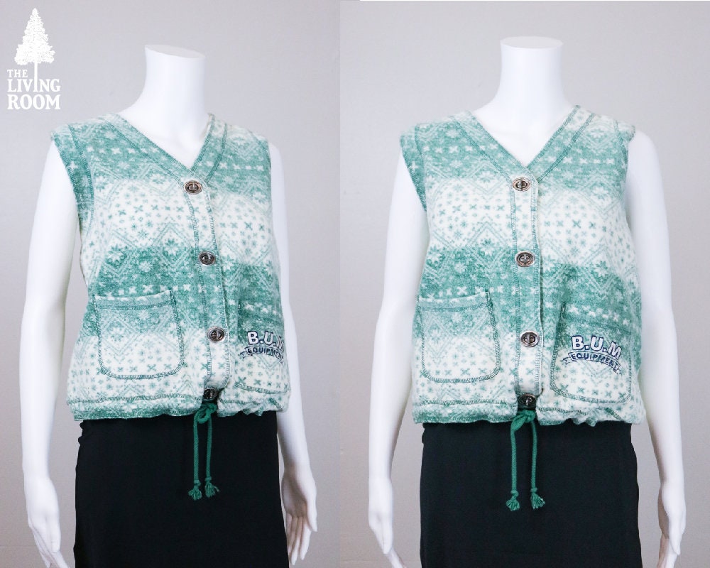 90Er Jahre Vintage Weiche Fleece B.u.m. Ausrüstung Weste Mit Kordelzug Und Taschen von thelivingroomvintage