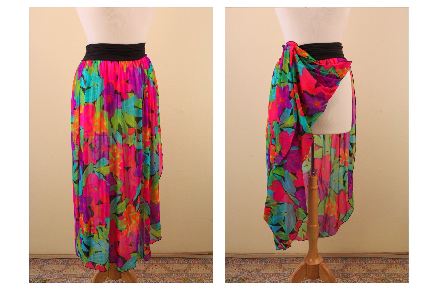 Jahrgang 1990 Neon Floral Nylon Tänzerschwimmen Open Rock Festival von thelivingroomvintage