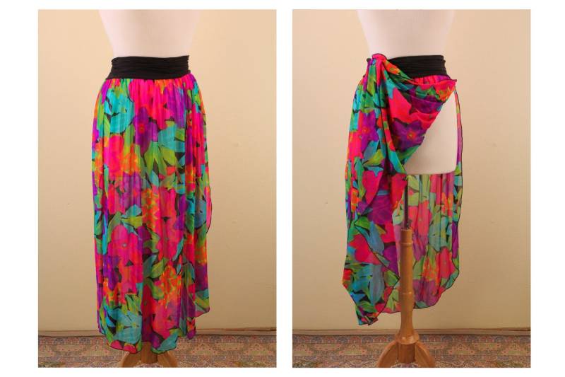 Jahrgang 1990 Neon Floral Nylon Tänzerschwimmen Open Rock Festival von thelivingroomvintage