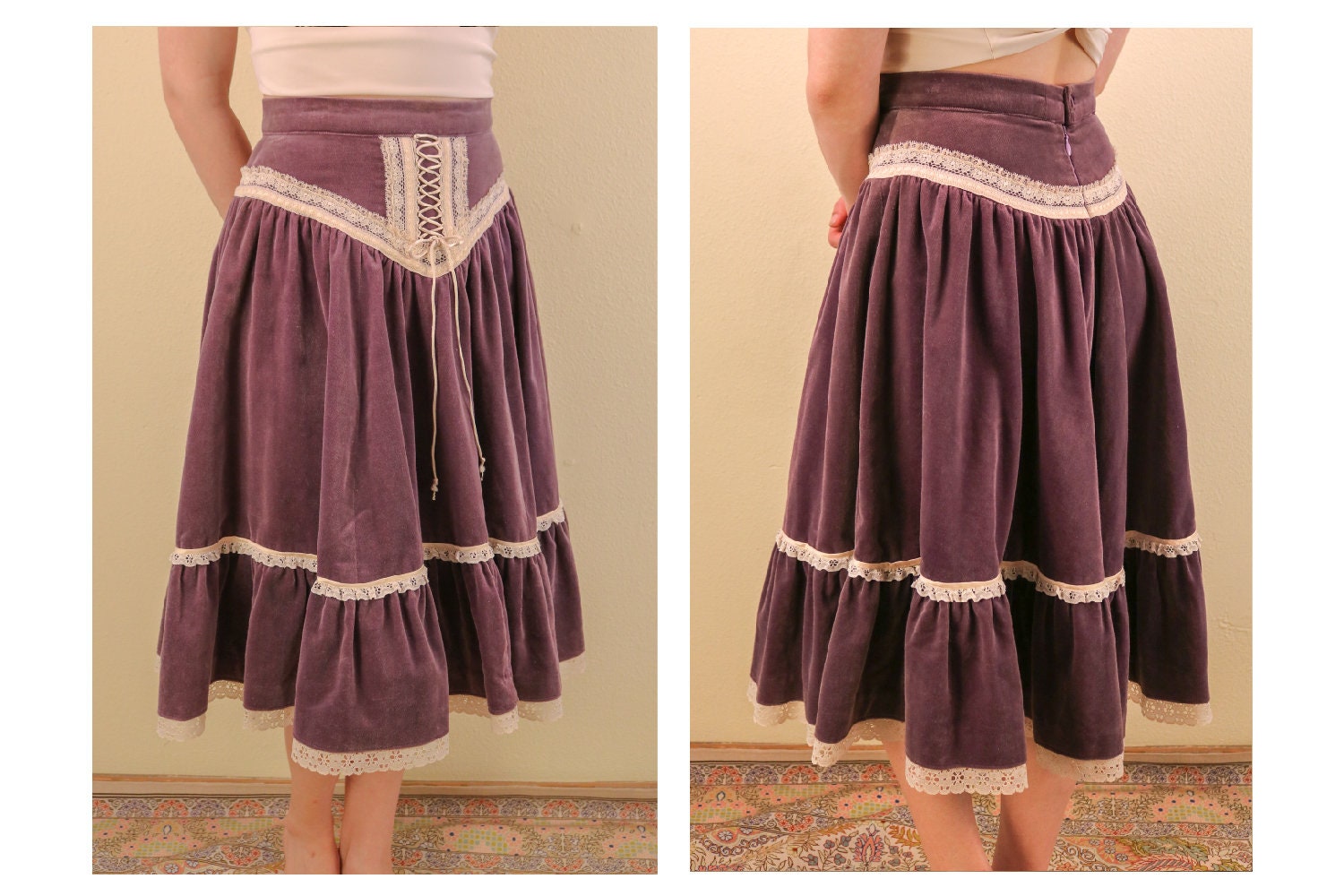 Velvet Purple Lavender Gunne Sax Style Lace Up Ren Faire Fairy Boho Hippie Peasant Rock von thelivingroomvintage