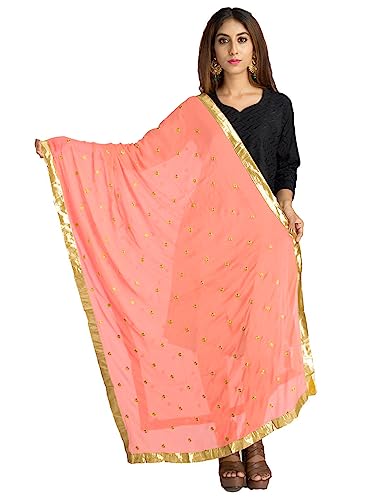 themilestocks TMS Damen-Schal, bestickt, Chiffon, Dupatta, weich, indische Braut, Hochzeit, Helles Koralle, 90 Inches X 32 Inches || 228 cm X 81cm von themilestocks