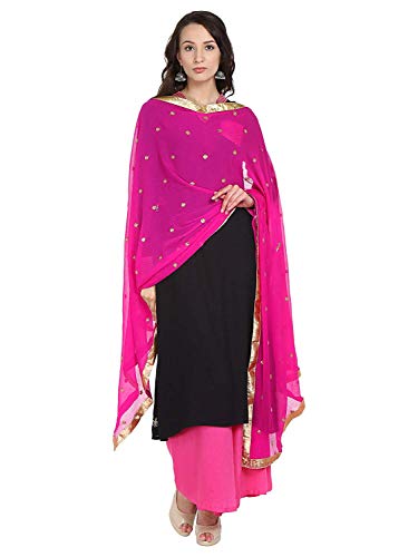 TMS Damen Schal, bestickt, Chiffon, Dupatta, weich, indische Braut, Hochzeit, magenta, von themilestocks