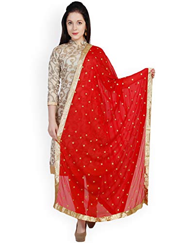 TMS Damen Schal, bestickt, Chiffon, Dupatta, weich, indische Braut, Hochzeit, rot, von themilestocks