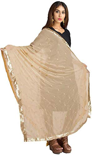 themilestocks TMS Damen-Schal, bestickt, Chiffon, Dupatta, weich, indische Braut, Hochzeit, Champagner, 90 Inches X 32 Inches || 228 cm X 81cm von themilestocks