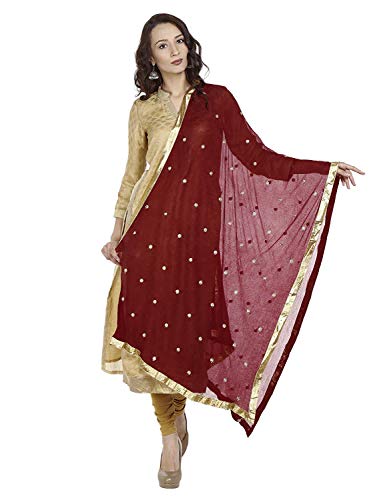 themilestocks TMS Damen-Schal, bestickt, Chiffon, Dupatta, weich, indische Braut, Hochzeit, Kastanienbraun, 90 Inches X 32 Inches || 228 cm X 81cm von themilestocks