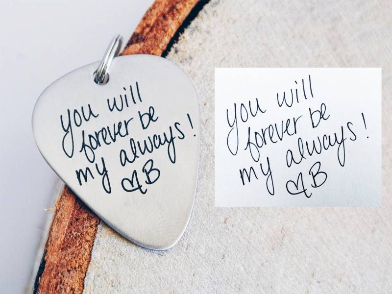 Handgeschriebene Gitarrenauswahl Graviert Personalisierte Handschrift Oder Schrift Schlüsselanhänger Halskette Geschenk Ihn Ihr Vater Sohn Bruder von themomandpopgiftshop