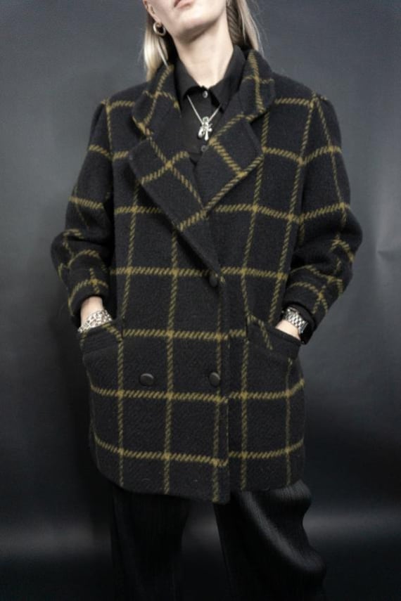 Karo Mantel Mohair Wolle, Xs-M, Vintage Wintermantel, Warmer Karierter Doppelreiher von theplaincircle