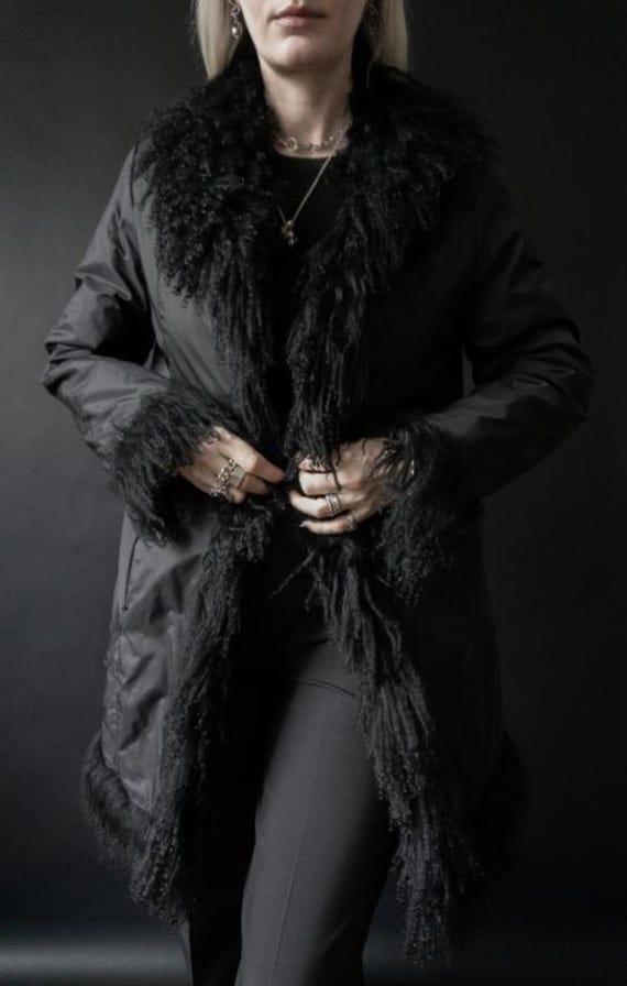 Vintage Penny Lane Mantel - Whimsigoth 90S Look, Schwarzer Mit Shearling Anteil von theplaincircle
