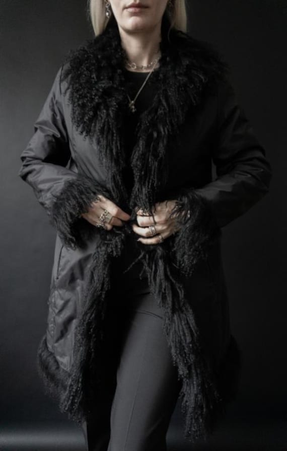 Vintage Penny Lane Mantel - Whimsigoth 90S Look, Schwarzer Mit Shearling Anteil von theplaincircle