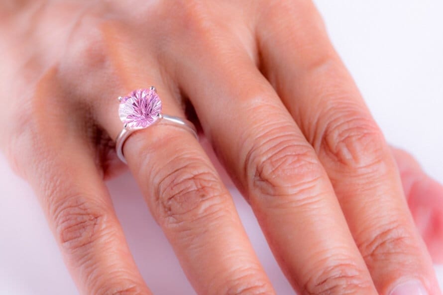 Rosa Kristall Ring, Sterling Silber Solitär Facettierter Muttertagsgeschenk Für Sie von thesilverman