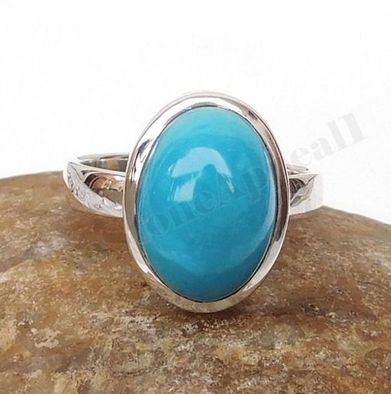 Blau Schlafender Türkis Ring, 925 Sterling Silber, Oval Edelstein, Silber Band Statement Frauen Erschwinglicher Geschenk, Sale von thestoneappeal1