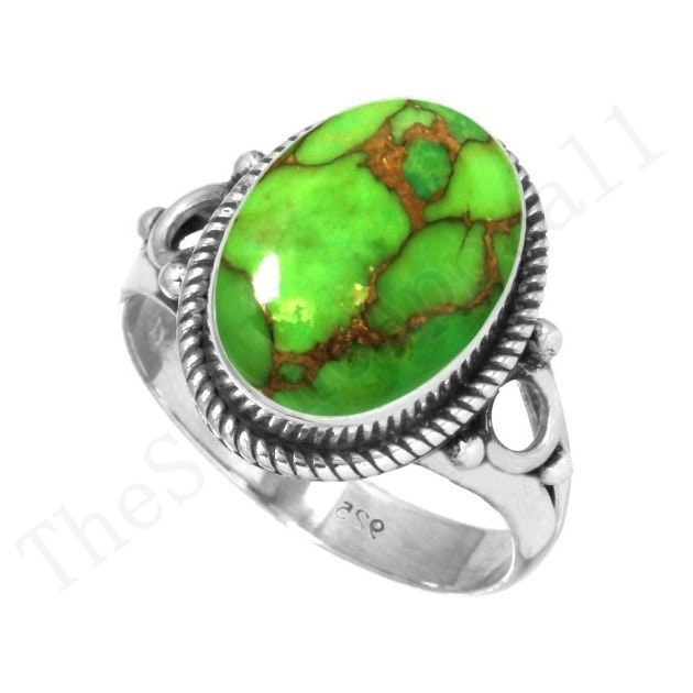 Grüner Kupfer Türkis Ring, 925 Silber Split Band Designer Oval Edelstein, Damen Daily Wear Boho Ring von thestoneappeal1