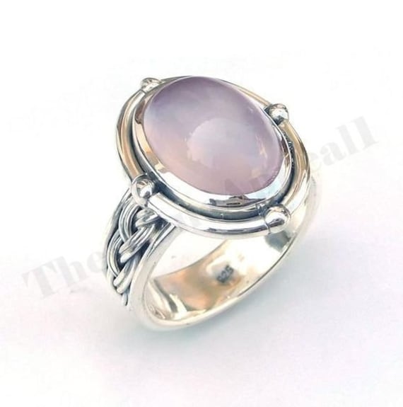 Rosenquarz Ring, 925 Sterling Silber, Oval Edelstein, Damen Designer Band Handgemachter Boho Geschenk Für Frau von thestoneappeal1