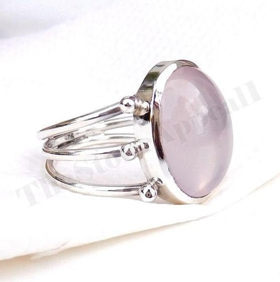 Rosenquarz Ring, 925 Sterling Silber, Oval Edelstein, Dreifach Band Handgemachter Statement Künstler Frauen Geschenk Silber von thestoneappeal1