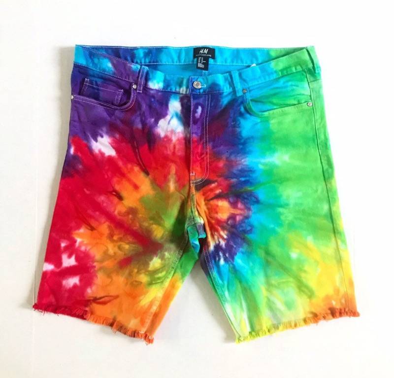 Herren Jeans Shorts - Tie Dye Regenbogen Spiral Männer Party Hose Hippie Größen 28-44 Custom von thetiedyehippie