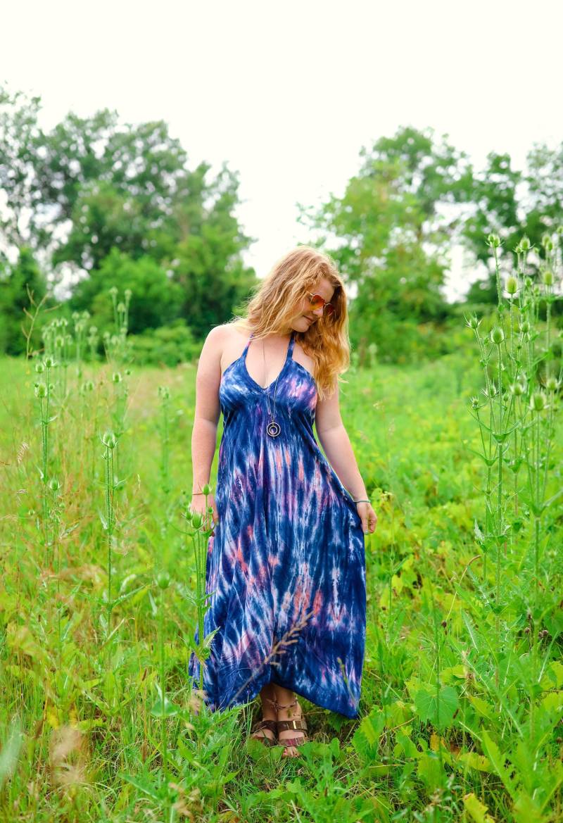 Tie Dye Damen Kleid - Endlos Sommer Neckholder Tiefer Rückenausschnitt Größen Xs-3X Shibori Boho Chic von thetiedyehippie