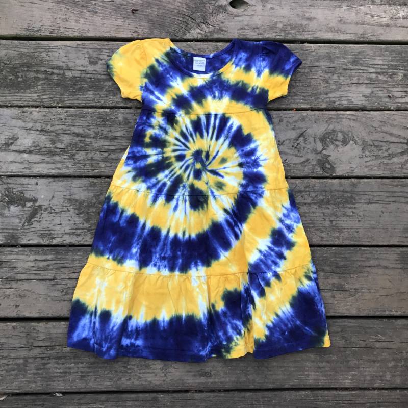 Tie Dye Mädchenkleid - Navy Und Gelb 18-18 Jahre Greenpest Green Fair Trade von thetiedyehippie