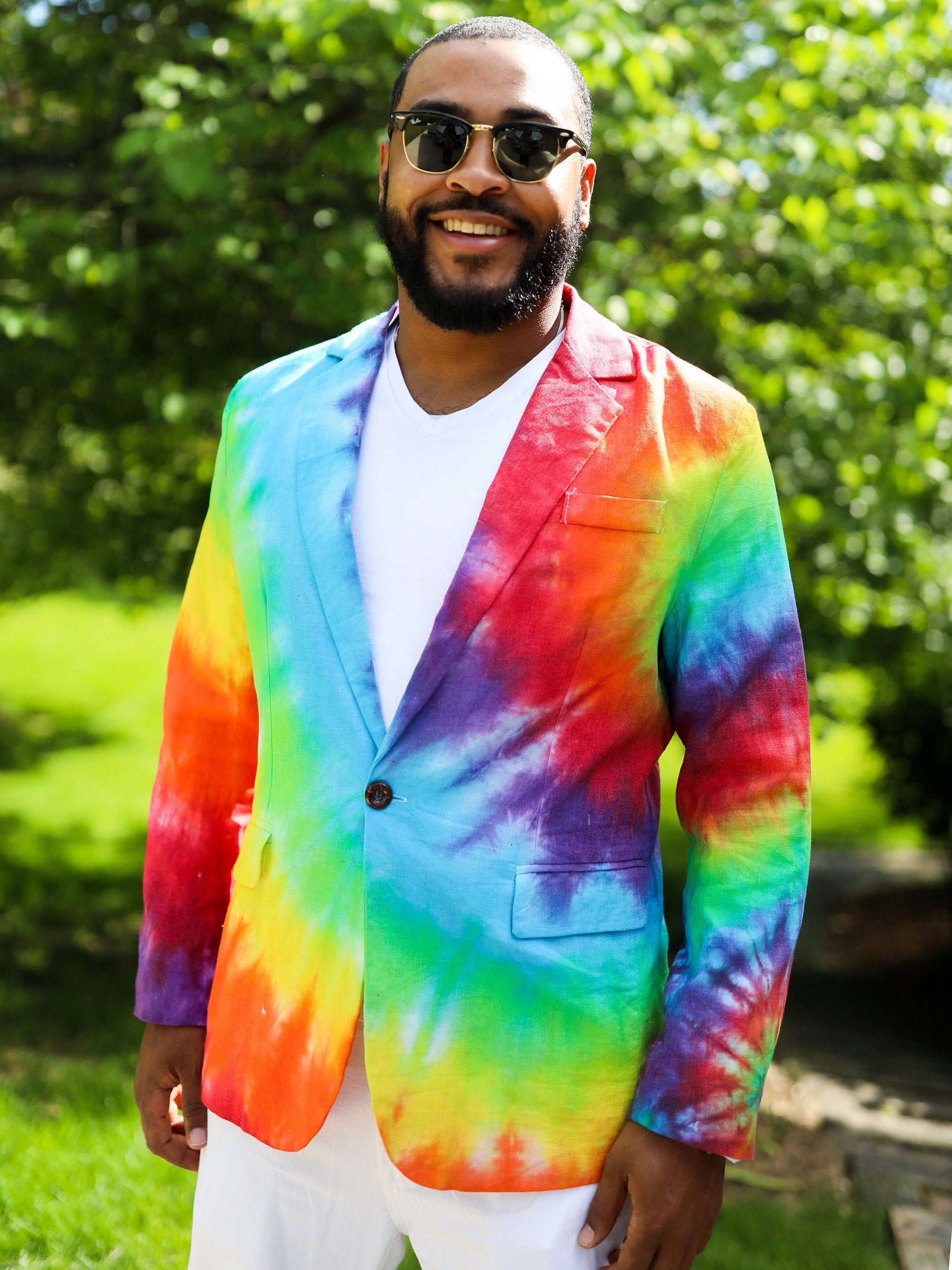 Tie Dye Herren Blazer - Regenbogen Sport Mantel Hochzeit Revers Jacke von thetiedyehippie