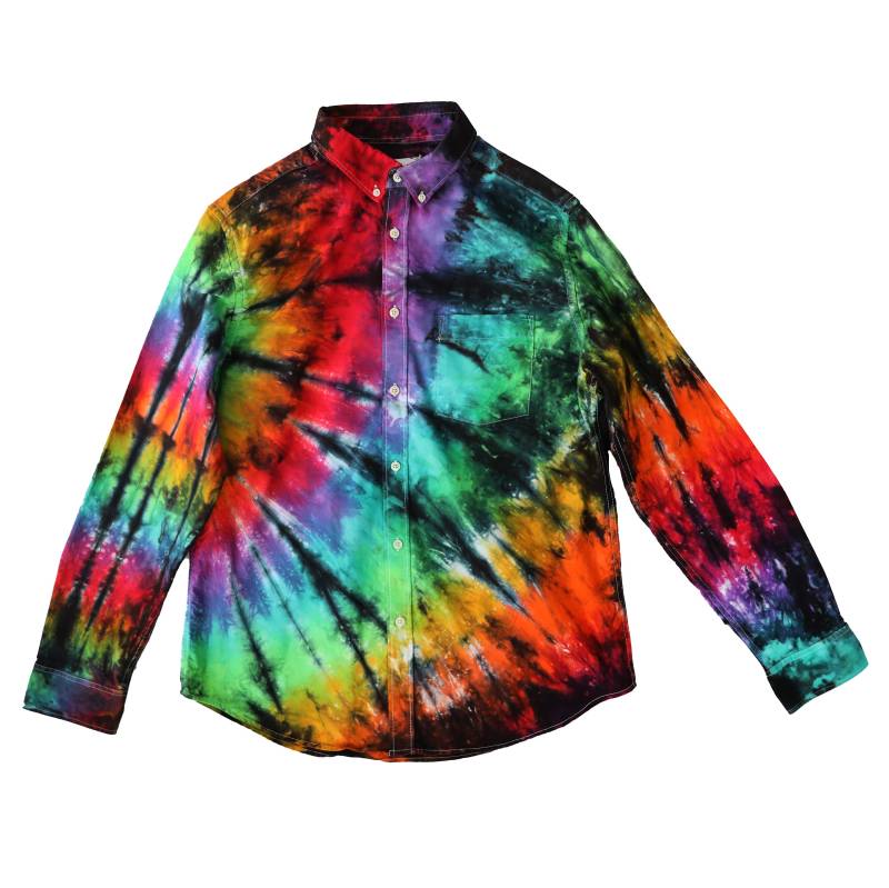 Tie Dye Herren Langarm Hemd Durchgeknöpft - Regenbogen Button-Down Krawatte Hippie Grössen S-xxl von thetiedyehippie