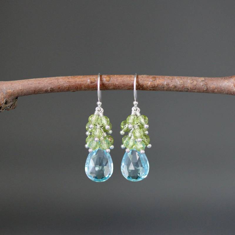 Blautopas Ohrringe - Peridot Blaue Und Grüne Edelstein Kronleuchter Wasserfall Mehrfarbige von thetimeoutcollection