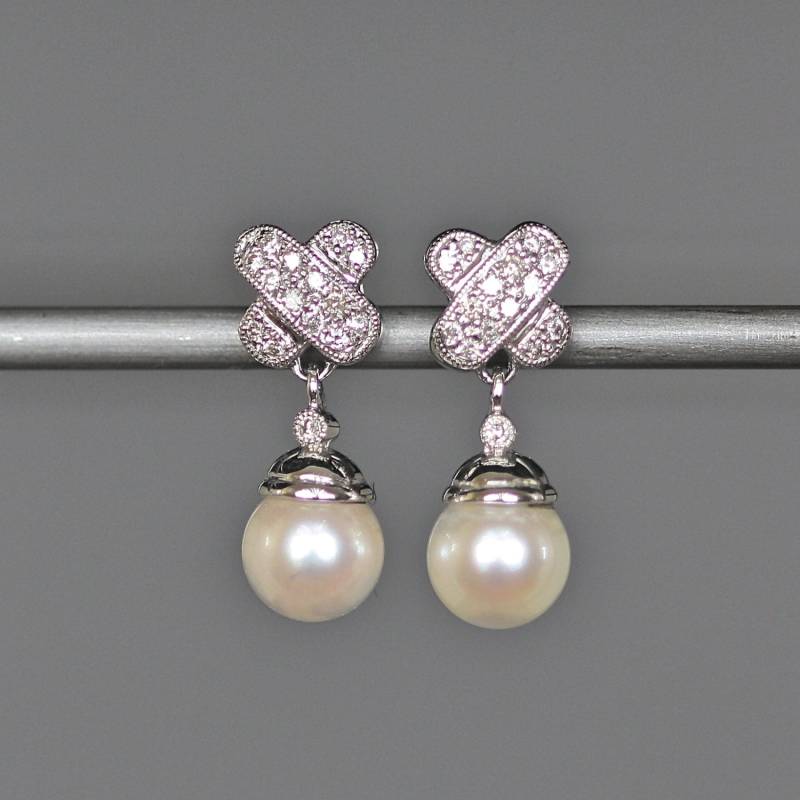 Perlen Und Diamant Ohrringe - Pave Zuchtperlen X Für Die Braut Perlen Und Diamant Ohrringe - Pave Zuchtperlen X Für Die Braut von thetimeoutcollection