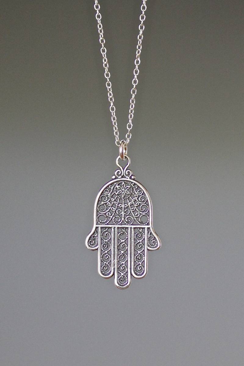 Silber Hamsa Halskette - Filigrane Hand Der Fatima Anhänger Judaica Schmuck von thetimeoutcollection