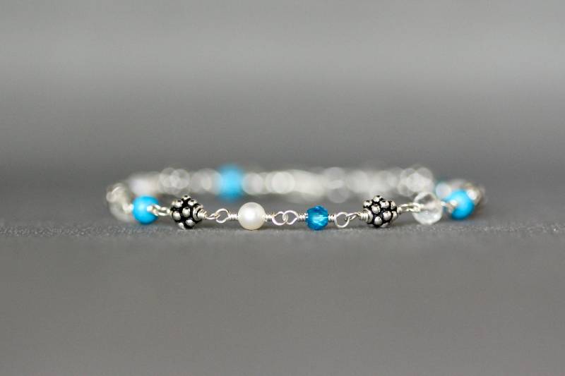 Türkis Und Silber Armband - Multi Edelstein Perle Apatit von thetimeoutcollection