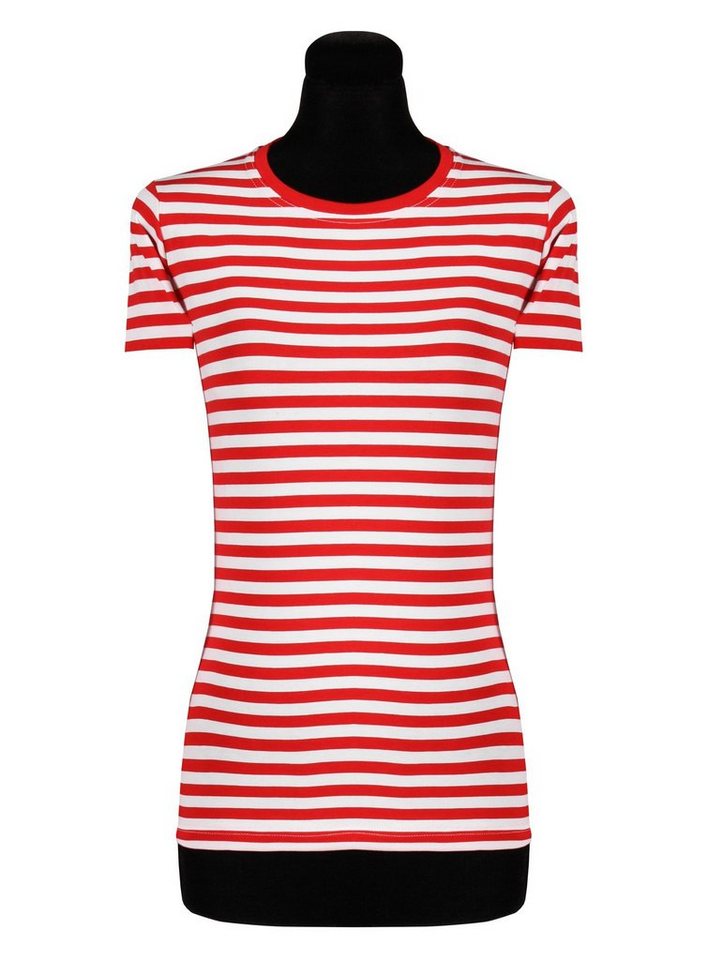 thetru T-Shirt Damen Ringelshirt kurzarm rot-weiß – alltagstaugli Gestreiftes Shirt für Karneval und Alltag – qualitativ entsprechend von thetru