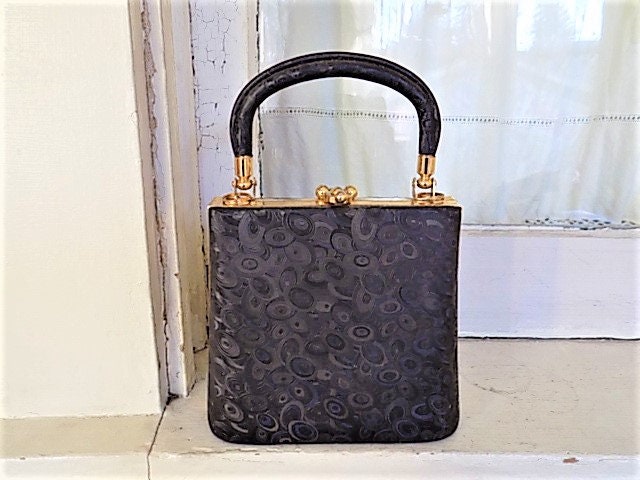 Jahrgang Schwarzen Mini-Strudel Stoff Handtasche von theturniptruck
