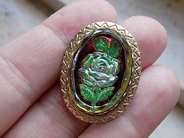 Kostenloser Versand Vintage Reverse Bemalt Rose Brosche Pin Schmuck von theturniptruck
