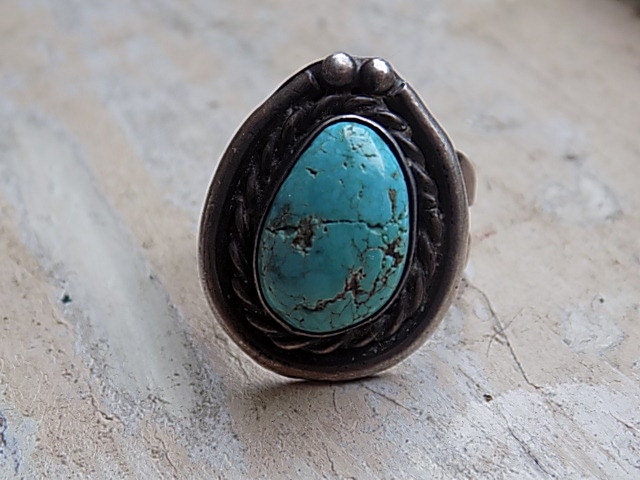 Kostenloser Versand Vintage Sterling Silber Türkis Ringgröße 5 1/2 von theturniptruck