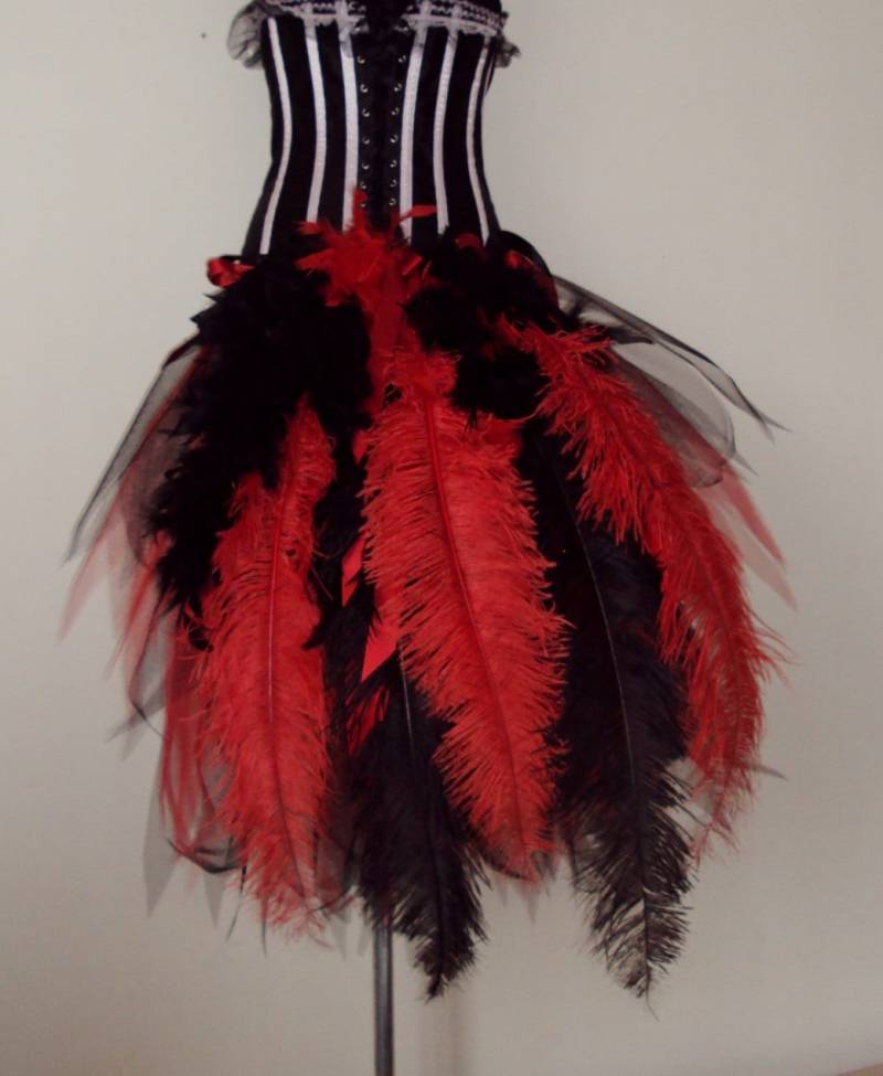 Burlesque Rot Schwarz Straußenfeder Bustle Gürtel Dance Alle Größen Beim Checkout von thetutustoreuk